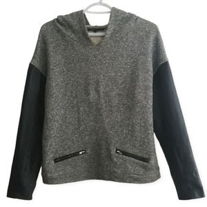 Maje French Terry Hoodie Sweatshirt With Black Leather Sleeves Maje 2 or Medium